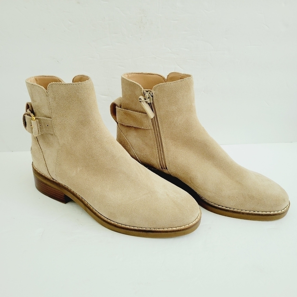 New Cole Haan Hampshire Brown Suede Zip Buckle Ankle Boots, Size 7,5